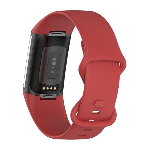 Soft Silicone Sport Wristbands for Fitbit Charge 5 & 6 - Red, Small
