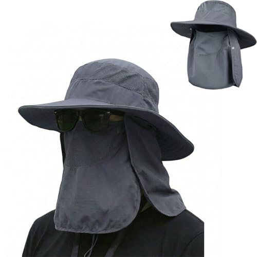 Outdoor Wide Brim Fishing Hat with Detachable Face Cover - Deepgrey