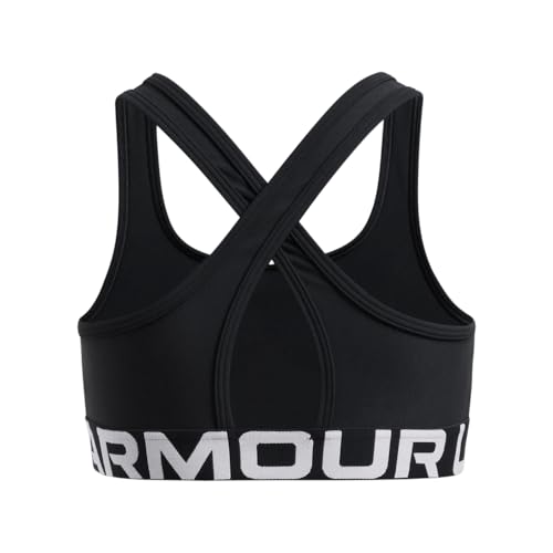 Under Armour Kids Cross-Back Mid-Impact Sports Bra Large Black White - Big Kid Athletic Support