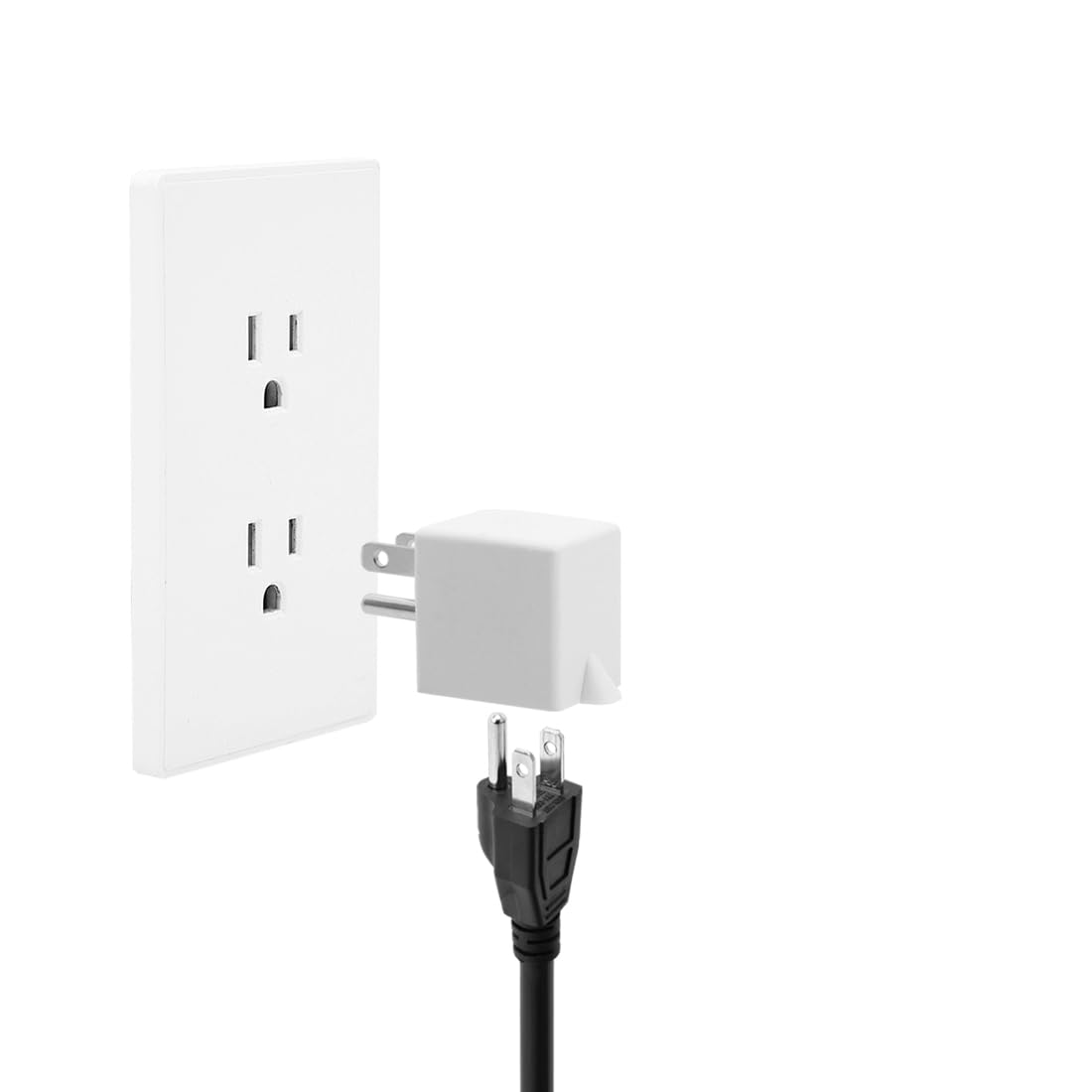 USA 3-Prong Male-Female Adapter,90 Degree Angled USA Male Female Power Adapter, 5-15P to 5-15R Direction Changer Space Save Adapter White