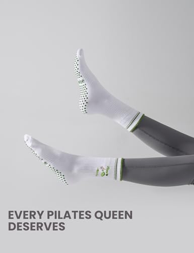 Grip Socks for Women - Cute Embroidery Pattern - Matcha / Medium
