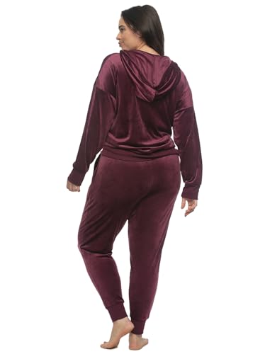 Felina Womens Velour Zip Hoodie & Jogger Set Large Fig Lounge Tracksuit