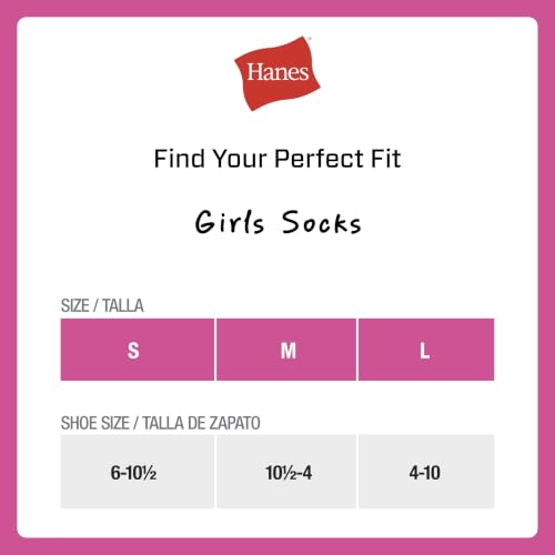 Hanes Girls' Crew White Cushioned Socks Pack 12-Pairs, Medium (Ankle & No Show)