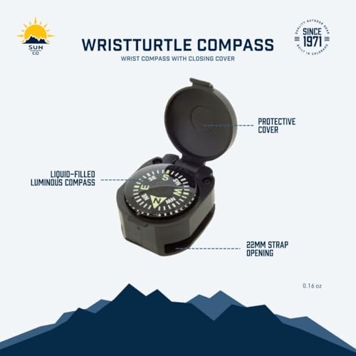 Sun Company WristTurtle Armoured Wrist Compass with Hinged Cover – Readable on Watch Band