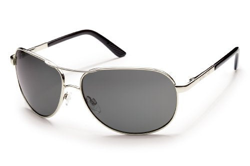 Suncloud Polarized Wire Aviator Sunglasses | Unisex | UV Protection | Spring Hinged | Silicone Nose Pads | Silver Frame & Grey Lenses