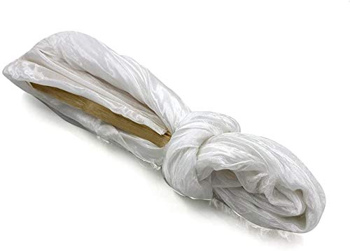 Faux Silk Belly Dance Fan Veil - Handmade Bamboo - White