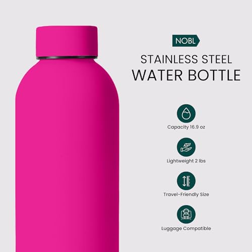 NOBL Vacuum Insulated Stainless Steel Water Bottle - Hot Pink, Leakproof, 17oz