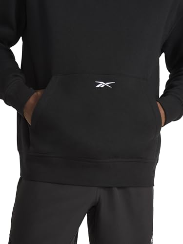 Reebok Men's Transition Hoodie Oversized Midweight Cotton-Poly Fleece – Black, Large