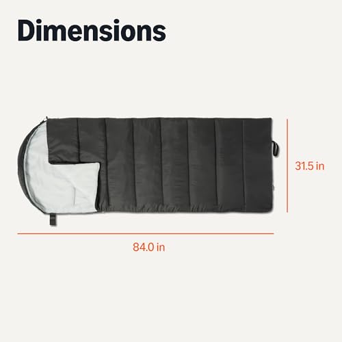Amazon Basics 50°F / 10°C Adult Sleeping Bag Black/Gray - 3 Season Warm & Cool Weather, 1 Person