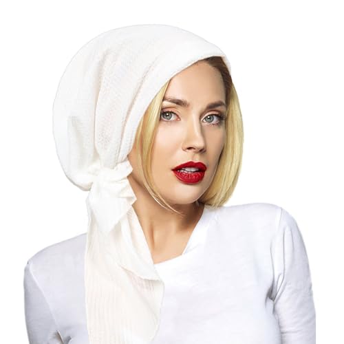 Pre-Tied Chemo Headscarf for Women - Soft Slip-On Turban Cap - White