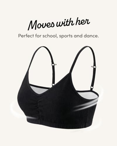 Girls' Fruit of the Loom Bra 2-Pack with Removable Cookies - Light Nude & Black, Adjustable Support
