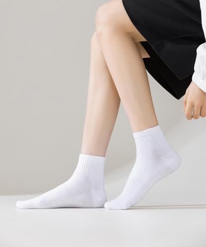 Ankle Socks for Women - Thin Cotton Athletic Mini Crew - 5 Pairs, White