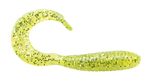 Hyper Grub Curly-Tail Crappie Fishing Lure - Chartreuse Silver, 2" Pack of 18