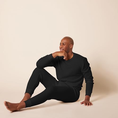 Amazon Essentials men's slim fit thermal long johns set, large/black, waffle knit