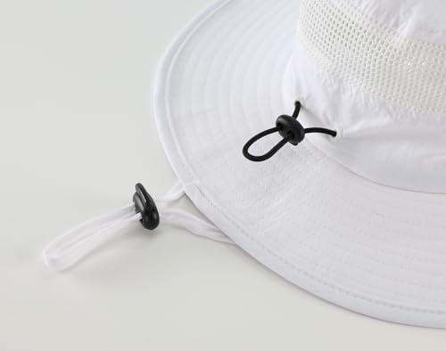 Kids UPF50+ Wide Brim Sun Hat for Boys & Girls, Mesh Water Bucket Hat, White, 4-8 Years