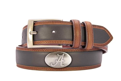Men's Collegiate Two Tone Leather Belt - Black-Brown (Alabama Crimson) 38