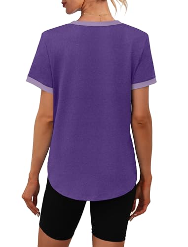 Sampeel Women's Athletic Color Block Workout Top - Sun Protection UPF 50+ X-Large Purple