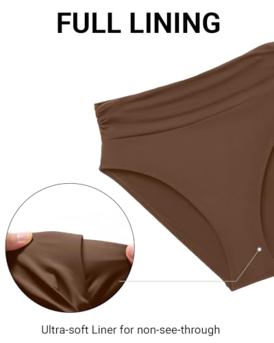 Holipick Women's High Waisted Bikini Bottoms - High Cut Tummy Control Swimwear, Brown, Large