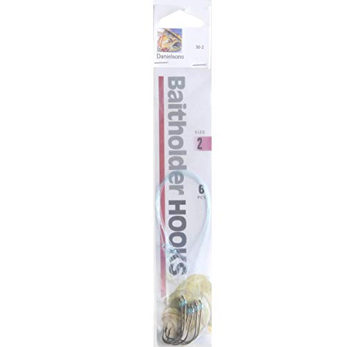 Snelled Bait Holder Fishing Hooks - Size 2, 7-inch Leaders