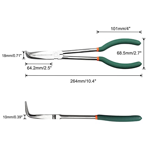 SPEEDWOX Long Reach Bent Nose Pliers 10 Inches 90 Degree Intermeshed Teeth Precision Fine Pliers for Hard to Reach Narrow Spaces High Leverage Reduce Efforts Non-slip Handle