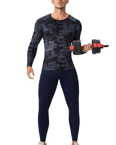 Men's Long Sleeve Compression Shirt Athletic Rash Guard Workout Top Dry Fit Baselayer