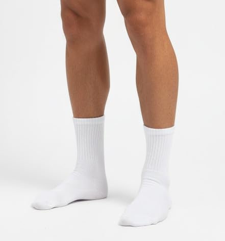 Pure Look Men's Crew Socks 6 Pairs White Athletic Cushioned Support 9-11