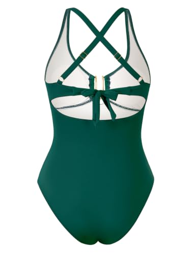 Women's Large Green One-Piece Swimsuit with Tummy Control & Cover Up - BAWHAHT