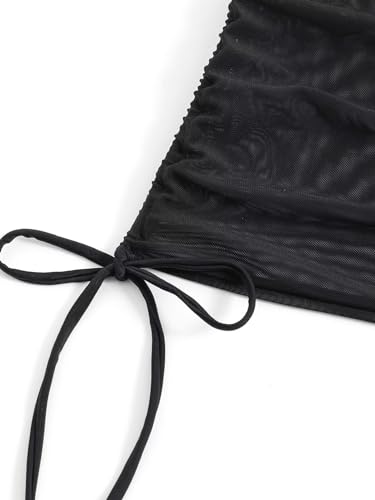 Women's Mesh Sheer Drawstring Summer Bikini Cover Up Skirt - Small Black