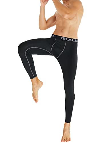TELALEO Men's Compression Leggings Baselayer, 4 Pack Large Black