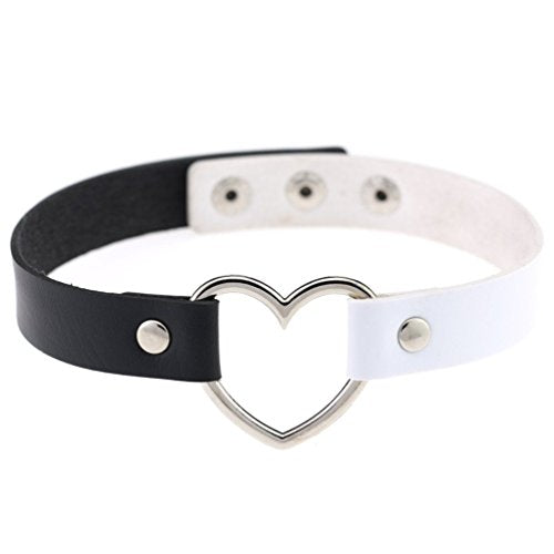 Love Heart Double Color PU Leather Choker Necklace - Black & White