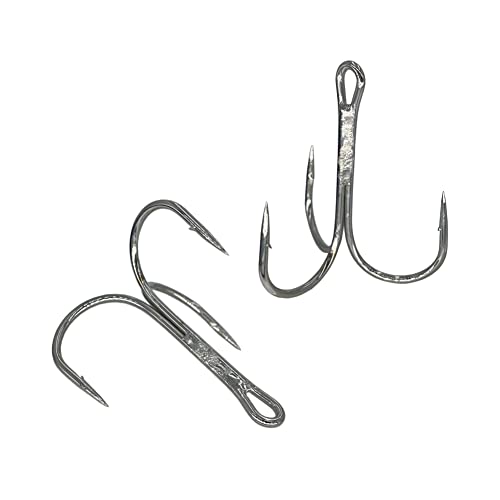 Yatrouys 50pcs Treble Hooks 1/0-5/0 High Carbon Steel Silvery Nickel Coated