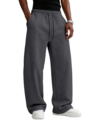 Pillxter Men’s Baggy Sweatpants Cotton Fleece Wide Leg Lounge Pants Dark Gray Large with Pockets