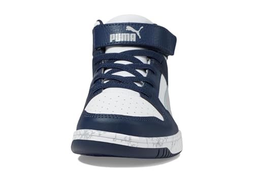 PUMA Boys' Rebound Layup Slip-On Sneakers White Light Gray Club Navy 2 Little Kid