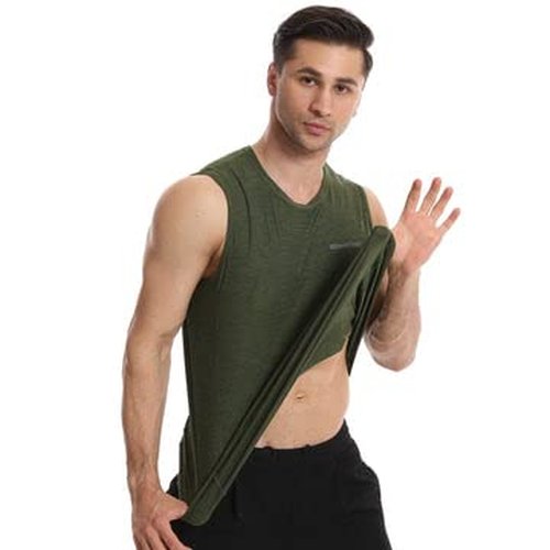 Different Touch Men’s 2 Pack Active Gym Workout Sleeveless Shirts Quick Dry Crew Neck Muscle Tank Top (XL, Military Green/Navy)