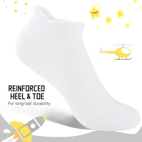 Comfoex Kids Ankle Socks 16 Pairs for Boys & Girls, Athletic Cushioned Low Cut Socks, 4-10 Years Old, 4 Color Variations