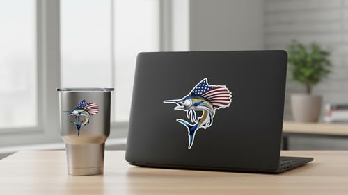 USA Marlin Fish Sticker Set - Patriotic Salt Water Decal - 3 Inch Vinyl