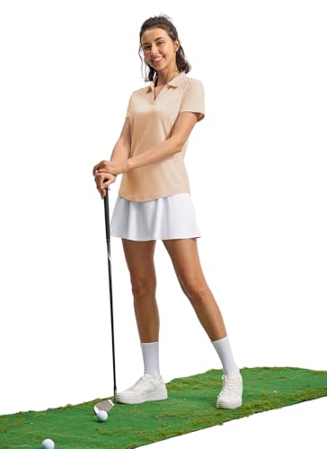 Women's Golf Polo Shirt - V-Neck, UPF 50+, Dry Fit - Medium / Ma Pink