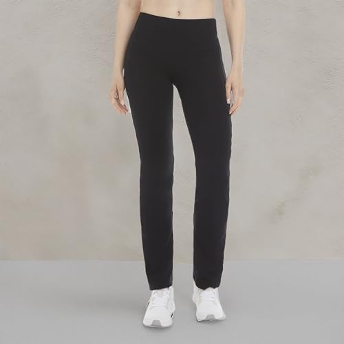 Women's Cotton Stretch Yoga Pants with Pockets - Energy Zone XL Deep Black