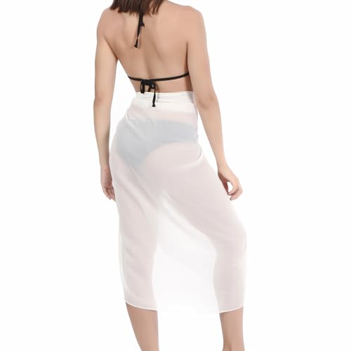 Solid Color Chiffon Beach Sarong Cover Up - White