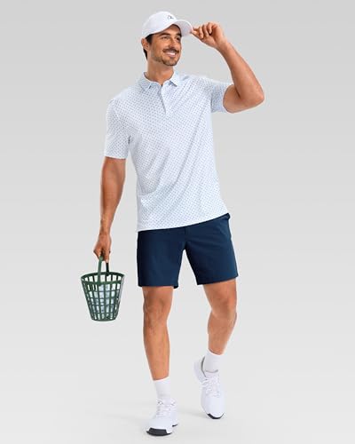 Obla Men's Short Sleeve Dry Fit Golf Polo Shirt with White Golf Clubs, Large