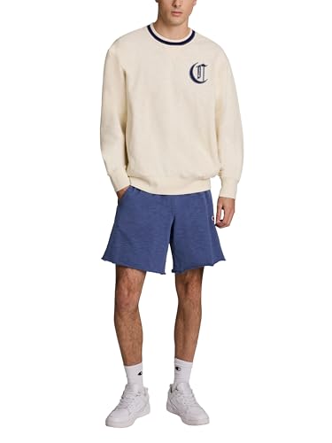 Champion Men’s Modern Retro Washed Cotton Crewneck Sweatshirt – Medium, Unbleached