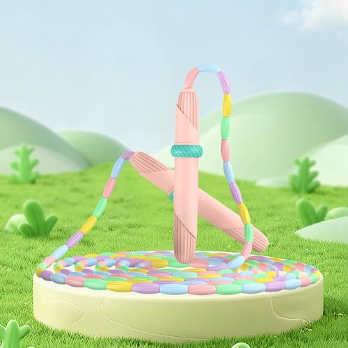 Adjustable Beaded Jump Rope for Kids - Tangle-Free Fitness Skipping - Pink