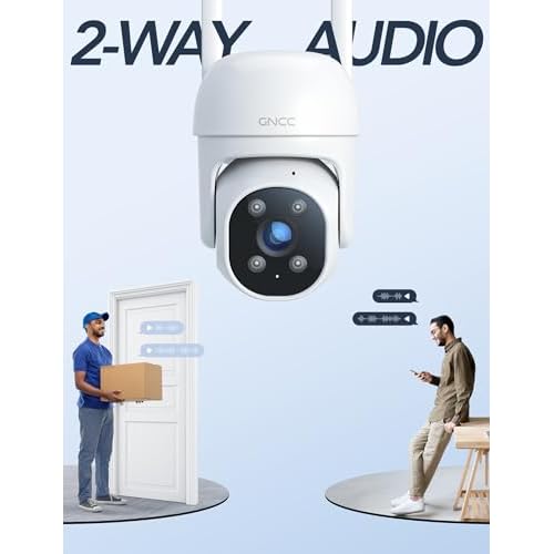GNCC GK2 Outdoor Security Camera 1080P Home Surveillance with AI Motion Detection, 2.4G WiFi, 355¡Æ Pan-Tilt, Color Night Vision, Spotlight, Two-Way Audio, IP65 Waterproof, Cloud & SD Card Storage