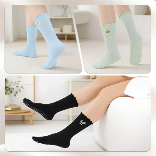 6 Pairs Colorful Grippy Socks for Women - Cute Pilates Gift