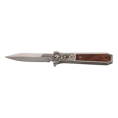 Smith & Wesson Unwavered Folding Dagger with 3.5" 8Cr Steel Blade, Rosewood Handle, for Tactical, Outdoors, and EDC
