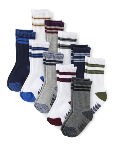 Baby Boys' & Toddler Crew Socks Variety Pack - Stripes 10-Pack (6-12 Months)