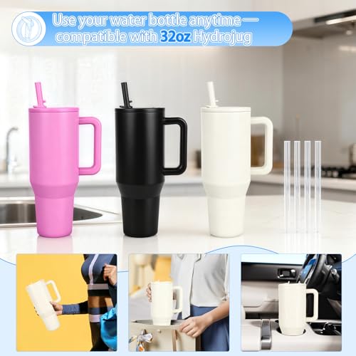 Tatamy 32oz Cream Flip Straw Lid for HydroJug Traveler – Leak-Proof, BPA-Free, Dishwasher Safe (2 Lids + 4 Straws)