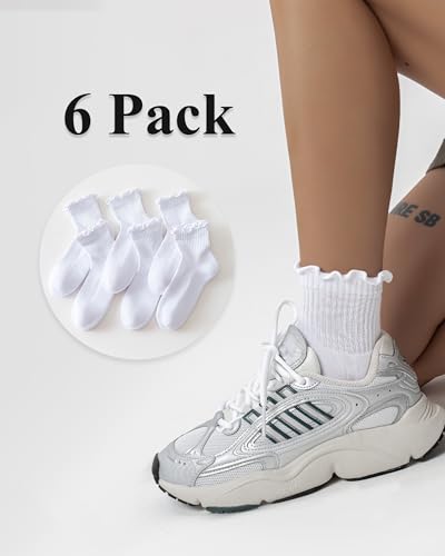 Mcool Mary Women's Ruffle Athletic Cotton Socks 6-Pack White 5-8