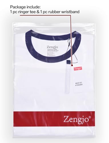 Zengjo Men's Ringer T-Shirt Crewneck Athletic Short Sleeve Sport Tee - Medium White/Navy