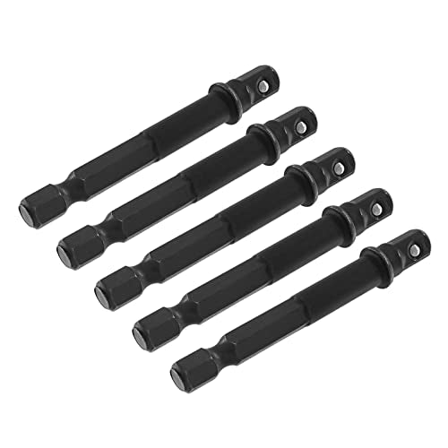 Biaungdo Square Socket Bit Adapter, 5 Pcs 1/4 Hex Impact Socket Extension Socket Driver Bits Set Impact Socket Adapter for Automotive DIY Drills(1/4 Hex Shank, Black)